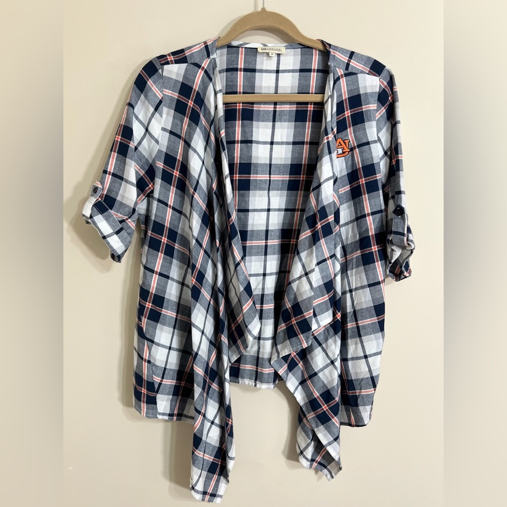 UG APPAREL Women's Auburn Tigers Collegiate Buffalo Plaid Open Drape Cardigan S